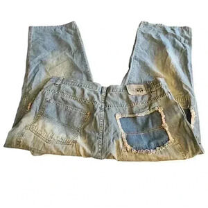Barcode Jeans Carpenter Wide Leg Patchwork Y2K Style Skate Baggy Grid 38x34